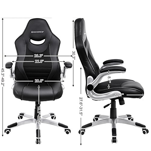 SONGMICS Ergonomic Gaming office Chair, Height Adjustable Racing Chair, Breathable Surface, with Built-in Lumbar Support, High Backrest, Rocking Function, Black, UOBG63BK
