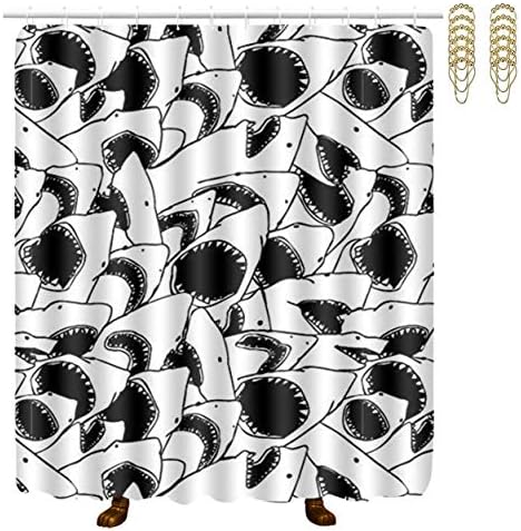 CIGOCI Bathroom Showers and Bathtubs Shower Curtains Waterproof Shower Curtain Included 12 Golden Hooks Bathroom Curtains - 60 X 70 Inches, Animal Black and White Sharks
