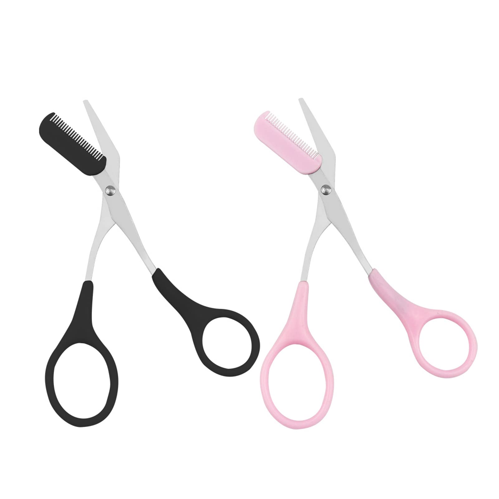SHULLIN Pack of 2 Eyebrow Trimmer Scissors Beauty Eyebrow Scissors Curved Eyebrow Scissors with Comb Eyebrows for Shortening Eyebrows and Eyelashes (Black, Pink)