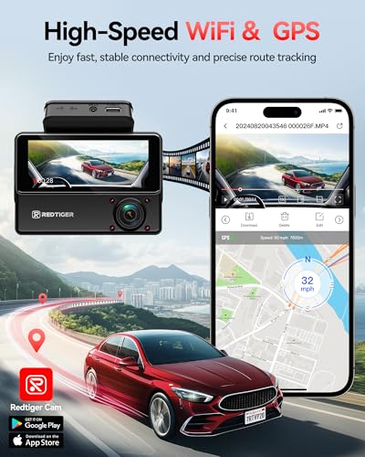 REDTIGER 530° Dash Cam 3 Channel, 2.5K+2.5K+1080P Triple Car Camera, IR Night Vision, Touch Screen, Dashcam for Front Inside Rear Included WiFi GPS, 24H Parking Mode, No SD Card Included(VP20) | 1440P HD Car Camera, 4 IR Night Vision, Built-in GPS, WiFi APP Control, Loop & Lock Video Surveillance, 24H Parking Mode
