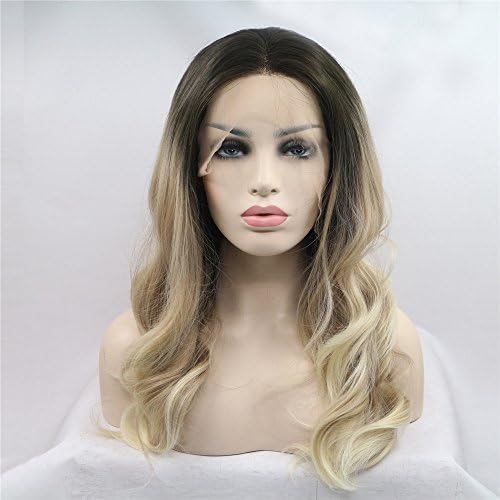 Wig Wavy Blonde Mixed With Dark Roots Synthetic Lace Front Wig