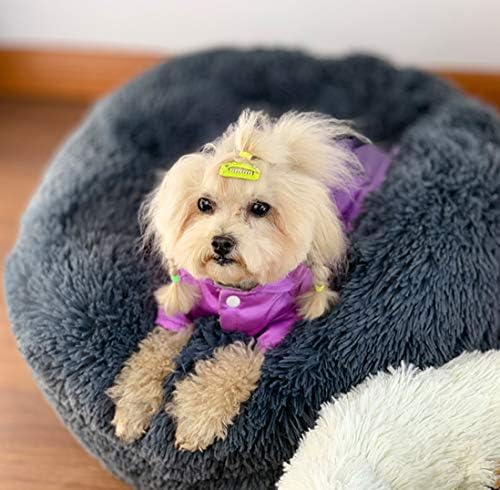 ALLNEO Calming Shag Vegan Fur Donut Cuddler Fuax Fur Donut Cuddler Pet Bed Faux Fur Dog Beds for Medium Small Dogs - Self Warming Indoor Round Pillow Cuddler (XS-40 * 40 * 20cm,Grey)