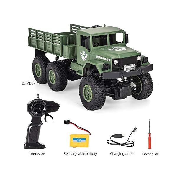 fllyingu Ferngesteuerter LKW, 2,4 Ghz 4WD Off Road RC Militär LKW Transporter mit Licht, wiederaufladbare 1:18… – Bild 8