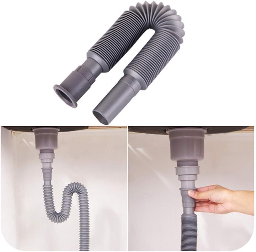 Simple Drain-Flexible Hose, Bathroom Toilet Soft PP Flexible Retractable Sink Basin Water Drain Pipe Tube Hose for Single Kitchen Sinks, Bar Sinks and Laundry Sinks