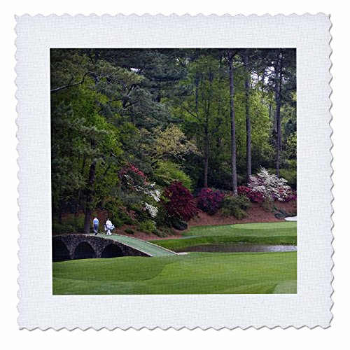 3dRose qs_53827_5 Amen Corner in Augusta Georgia-Golfers on Bridge-Quilt Square…