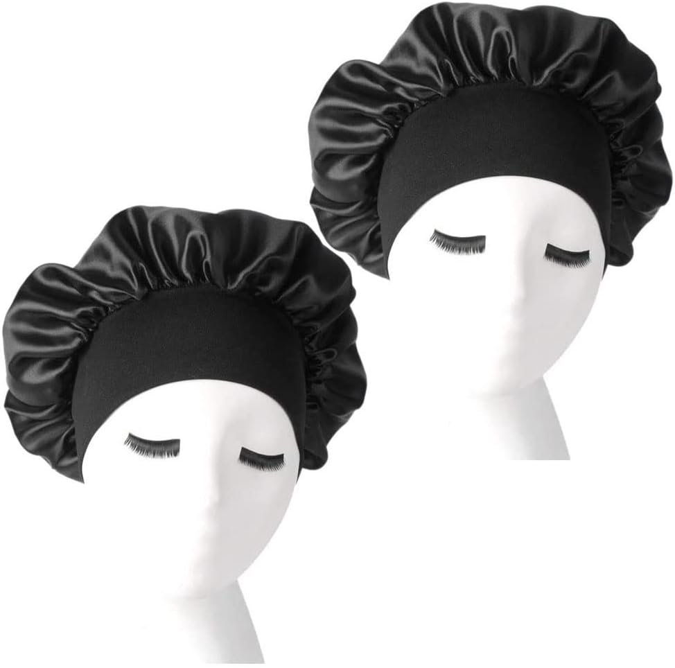 nuoshen Satin Bonnet 2 Pack with Wide Elastic Band for Sleep Hair Protection