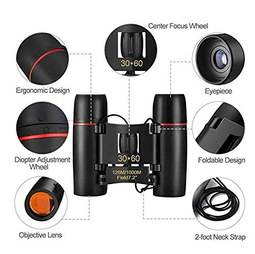 ZOGIN Sakura 30X60 Zoom Mini Binoculares Prismáticos Portátil para la Visión Nocturna - Ideal para Conciertos Partido de Fútbol Camping Caza Ect
