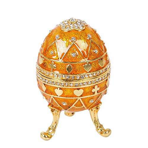 QIFU Hand Painted Easter Egg Style Decorative Hinged Enamel Trinket Box, Unique Gift for Family