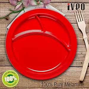 Iveo 100% Melamine Round Dinner Tray/Plate 3 Part Red (1 pc Set)