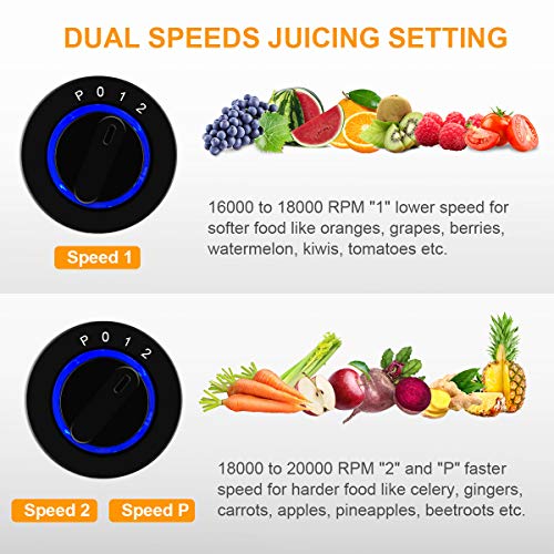 Juicer, Picberm Centrifugal Juicer Machines Easy to Clean, Wide Mouth Juice Extractor with Peeler, Brush & Recipes for Whole Fruits and Vegetables, Dual Speed Stainless Steel BPA-Free Juicers Dishwasher Safe, 800 W - Thumbnail 3