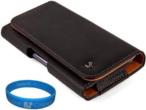 Executive Leatherette Holster Case for Alcatel OneTouch Idol 3 / Idol 2S / Sonic LTE / Pop Astro Smartphones with SumacLife Wristband, Black