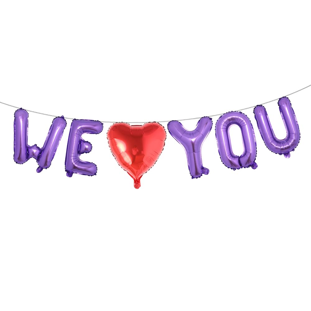 Photo 1 of We Love you Banner Birthday Balloons - 16" Mother's Day I Love You Letters Balloon Foil for Father's Day Independence Day Teacher's Day Boss Day Theme Party Decoration (We Heart You Purple)