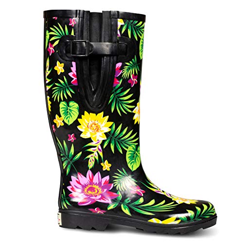 EXTRA TOUCH Wide Calf Rubber Rain Boots Wide Foot and Ankle up to 20