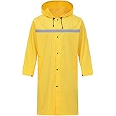 ProHydra Mens Long Safety Rain Coats with Air Vents Reflective Stripes Waterproof Packable Work Rain Jacket with Hood Lightweight Emergency Raincoat Ponchos (Yellow,Medium)