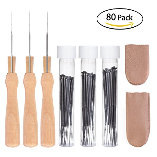 80 Pcs Needle Felting Kits Wool Felting Needles Tool, Needle Felting Supplies- 75 Pcs Needles(3 Lengths 3.58 in/ 3.19 in/ 3.07 in, 25 Each) with 3 Pcs Needle Felting Pen and 2 Pcs Leather Finger cot - Thumbnail 6
