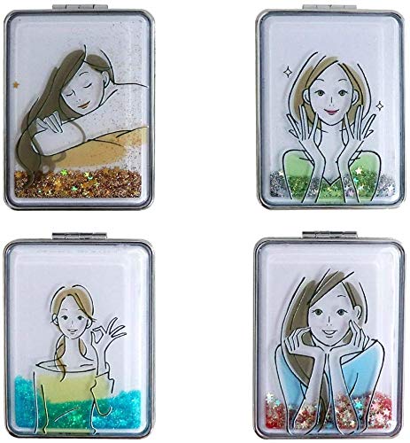 Beaufy Makeup Mirror Compact Small Set of Mirrors Pocket Magnifying Bag Folding Travel Hand Rectangle Vintage with Magnification 1 x 2 x Shine for Girls, Women, Men, Pack of 4
