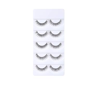 MINISO False Eyelashes Handmade Sheer Root Eye Makeup Cosmetic Eyelash,Black, 5 Pairs
