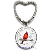 Cardinal Keychain - Glass Dome Key Ring, Winter Bird Lover Gift, Symbolic Jewelry - JV131