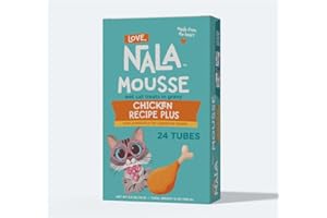 LOVE, NALA - Digestive Health - Chicken Plus Prebiotic Mousse - Wet Food Cat Puree - Lickable Cat Squeeze Up Treat, Topper - Grain Free, Fiber, Minerals, Vitamins - 24 Pack 15.2 oz.