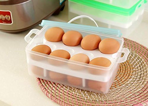 Janxon(TM) Double Deck Eggs Holder Box Covered Egg Dispenser with Handle for Refrigerator 24-egg Capacity-Blue