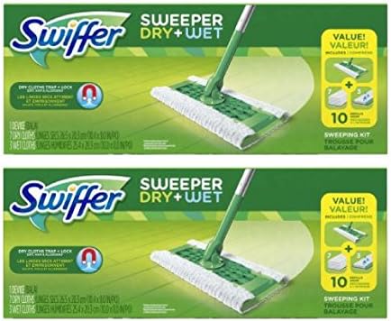 Swiffer Sweeper Cleaner Dry and Wet Mop Starter Kit for Cleaning Hardwood and Floors, Includes: 1 Mop, 7 Dry Cloths, 3 Wet Cloths - 2 Packs