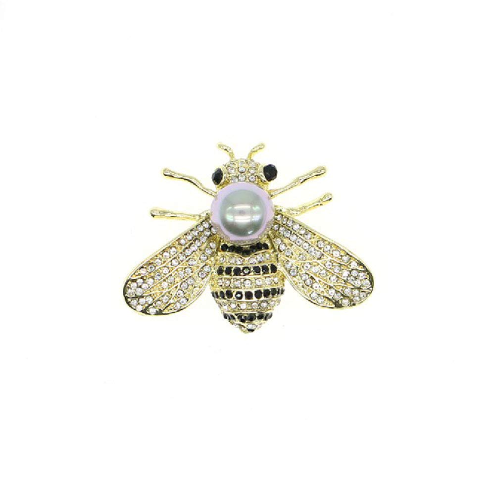 Honey Bee Brooches Crystal Insect Themed Bee Brooch Animal Fashion Shell Pearl Brooch Pin Gold Tone (Grey pearl)
