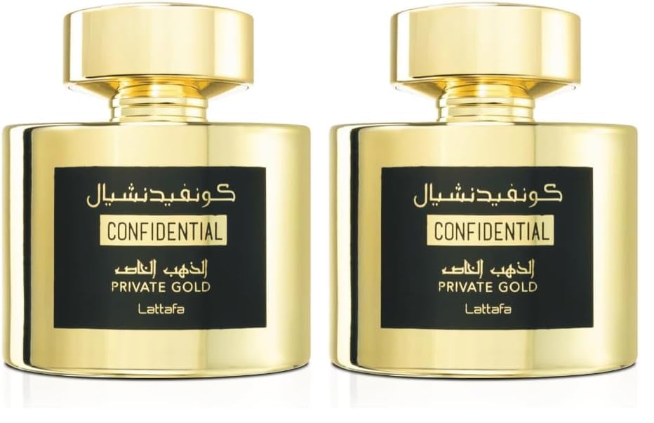 Lattafa Perfumes Confidential Private Gold for Unisex Eau de Parfum Spray, 3.4 Ounce (Pack of 2)