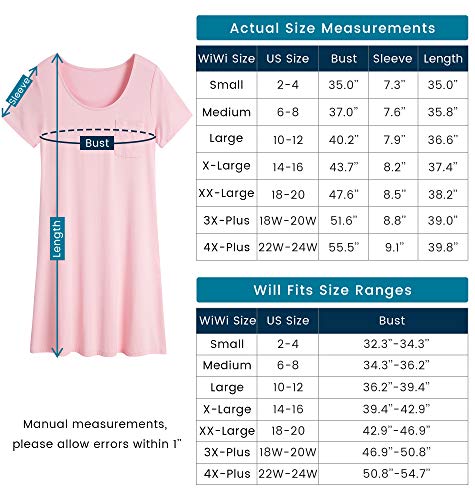 WiWi Women's Bamboo Viscose Nightgown - Soft 3/4 Sleeve Sleep Shirt Pajama, Sizes S-4X