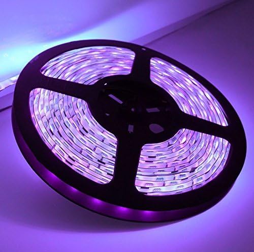 Water-resistance IP65, UV/Ultraviolet Black lights 12V 24Watt 3528 Waterproof LED Strip Light, 16.4Ft/5M Cuttable LED Light Strips, LED Blacklight Tape
