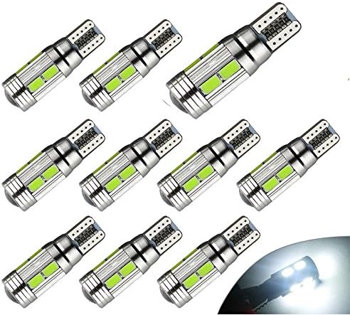 AUTOUS90 10-Pack Extremely Bright 5630 Chipset Canbus Error Free LED Bulbs for Interior Car Lights License Plate Dome Map Side Marker Courtesy T10 168 194 2825 W5W 6000K Xenon White