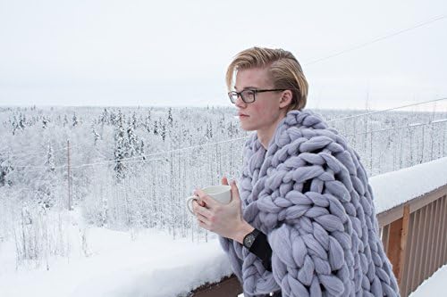 Luxurious 100% Australian Merino Wool Chunky Knit Blanket - Throw - Hand Knit - US (Light Gray) $400
