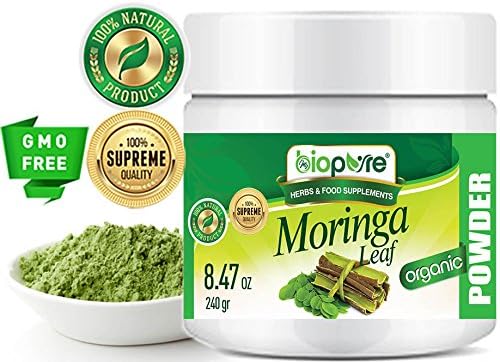 myBIOPURE 100% Pure Organic MORINGA LEAF Moringa oleifera POWDER RAW Gluten-Free Non-GMO. Premium GREEN SUPERFOOD. For Health, Beauty, Sport Nutrition, Dietary Supplement, Pet foods.