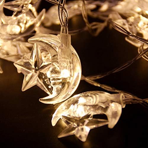 Ysoom Star Moon Fairy Lights Ramadan with 10/20 LED Warm White Battery Transparent Cable Fairy Lights with Flowers Artificial Flowers Romantic Atmosphere Decoration for Indoor Use 3m