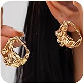 Gold Geometric Pleated Statement Earrings for Women Fashion Irregular Liquid Dangle Drop Earring Vintage Hippie Formal Jewelry Silver Accessories Gifts