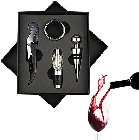 Romiky Wine Opener Kit Set 4 in 1 Kitchen Barware Tools , Hippocampus Opener, Wine stopper , Pouring Device, Wine Ring, Wine Accessories (black)
