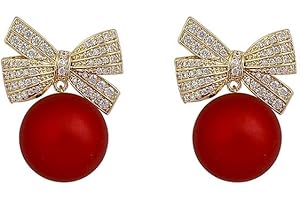 HUGE TOMATO Pearl Drop Earrings, 14mm Elegant Big Pearl Earrings for Women, 14K Gold Plated Hoop Clasp, Pearl Dangle Earrings for Gift