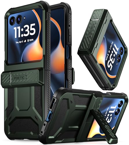 Poetic Spartan Case for Motorola Moto Razr 60 2025 / Moto Razr 50 2024,[Kickstand][Hinge Protection][20FT Mil-Grade Drop Tested], Full-Body Shockproof Protective Cover with Kickstand, Metallic Green