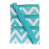 World Traveler Chevron Cross Body Bag, Turquoise and White