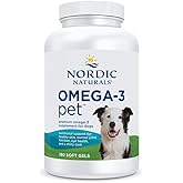 Nordic Naturals Omega-3 Pet, Unflavored - 180 Soft Gels - 320 mg Omega-3 Per Soft Gel - Fish Oil for Dogs with EPA & DHA - Promotes Heart, Skin, Coat, & Immune Health