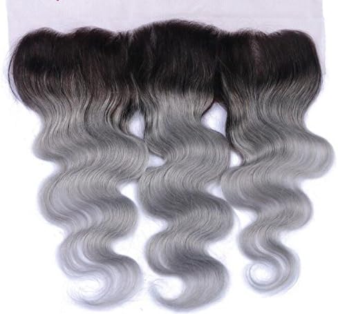 Romantic Angels Lace Frontal Closure 13×4 Ombre Body Wave Free Part Closure Natural Black Silver Gray #1B/Grey (10'')