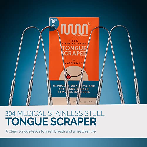 MasterMedi Tongue Scraper for Adults (4 Pc), Bad Breath Treatment