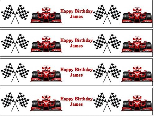 Red Racing Car and Chequered Flag Edible Icing Ribbon Cake Side Strips[Please use the 'Gift Option' or the 'Contact Seller' in the 'Your Orders' section of Amazon to tell us the name required on your strips.]
