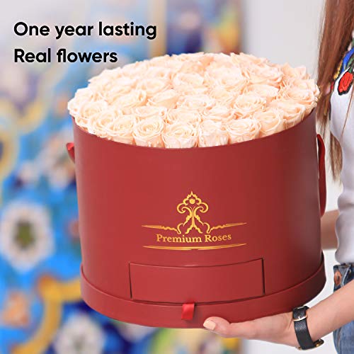 Premium Roses| Real Roses That Last a Year | Fresh Flowers| Roses in a Box (Burgundy Box, Large)