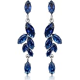 Cubic Zirconia Bridal Earrings - Sterling Silver Marquise Crystal Zircon Rhinestone CZ Cluster Floral Leaf Dangle Drop Earrings for Women Girls Wedding Party Prom Bride Bridesmaids Jewelry