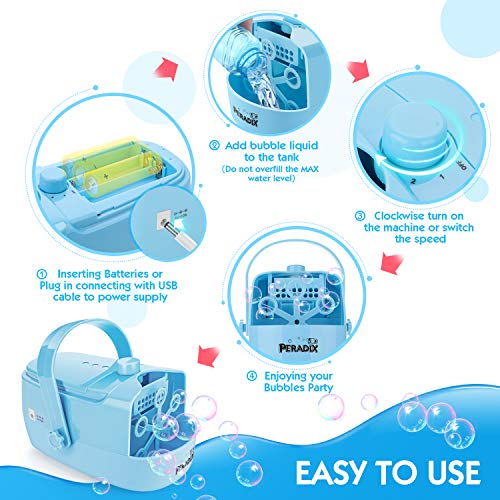 Peradix Bubble Machine, Automatic Bubble Maker /Blower Upgraded for Wedding, Birthday, Disco Stages, Party, Upgrade cellular air outlet, Best Gift for Kids Boys Girls (Blue)