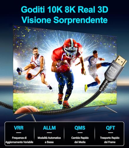 Sniokco 10K 8K 4K HDMI Cable 2.1 48Gbps 2 Meters, Certified Ultra High Speed HDMI® Cables 0.01ms 4K 240Hz 165Hz 120Hz 8K 60Hz eARC Netflix HDCP 2.3 2.2 DTS:X HDR10+ TV Monitor Projector