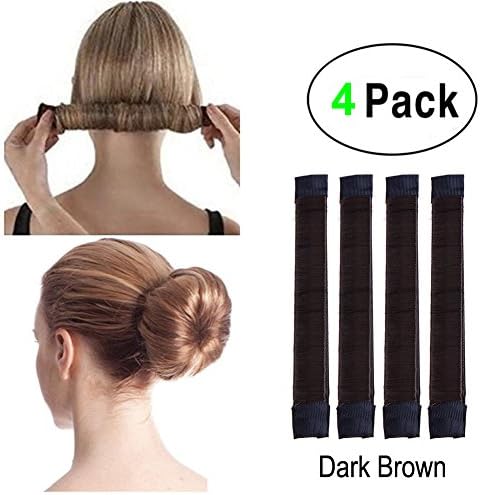 Super Simple Hair Bun Maker Set - 4pcs Women Girls Kids Easy Hair Styling Accessories Magic DIY Twist Donut Bun Makers Tool Blonde Snap Bun Shaper Ponytail Holder Perfect for School Work Daily Life Yoga Dancing Running Wedding Birthday Party, Duty-Heavy, Easy to Use, Colors in Black, Beige, Brown, Dark brown, Coffee, Light coffee, 12-month Worry-free Warranty(Bun-Maker-4pcs-Dark-Brown)