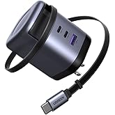 UGREEN Nexode 100W GaN USB C Retractable Charger with Built-in Cable, 3-Port Fast Charging Wall Adapter for Laptop, MacBook Pro/Air, iPhone 17/16, Galaxy S25, Pixel, iPad, MatePad, DJI Drone