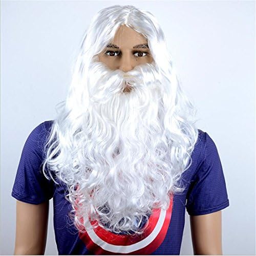 Nicheng Curly Santa Beard and Wig Christmas Costume Cosplay Facial Hair