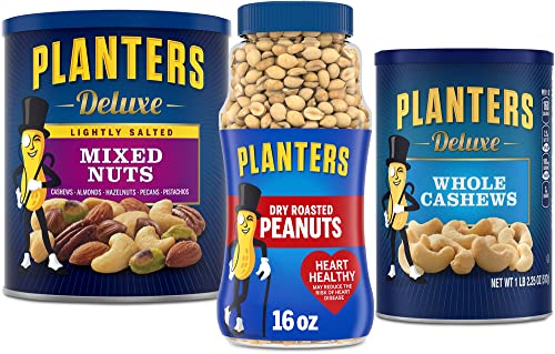 PLANTERS DELUXE SALTED WHOLE CASHEWS, PARTY SNACKS, PLANT-BASED PROTEIN, QUICK SNACK FOR ADULTS, AFTER SCHOOL SNACK, ROASTED CASHEW FLAVORED WITH SEA SALT, BULK NUTS, KOSHER, 1 LB 2.25OZ CANISTER